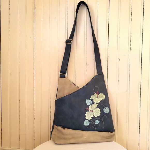 Espe Vegan Leather Messenger Bag Crossbody Hibiscus artsy - Picture 2 of 15